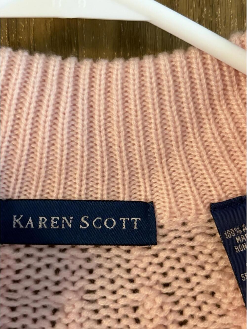 Karen Scott XL VTG Acrylic Knit Cardigan Full Zip Pockets Hong Kong Pink - Picture 3 of 5